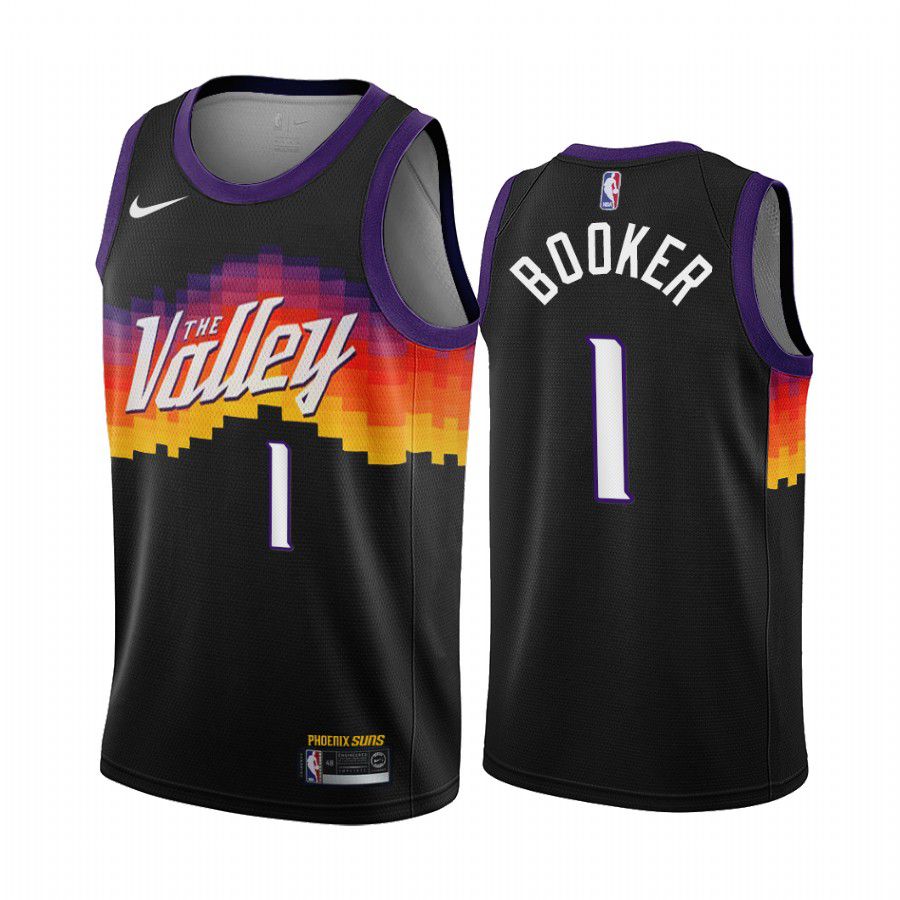 Men Phoenix Suns #1 devin booker black city edition the valley 2020 nba jersey->phoenix suns->NBA Jersey